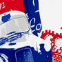 great britain themed fabric shower curtain with royal blue and red graphics