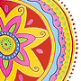 no liner needed fabric shower curtain with colorful flower medallions over a white background