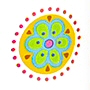 no liner needed fabric shower curtain with colorful flower medallions over a white background