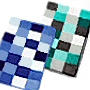 checker patterned bath mats with dense soft pile in flannel grey, toffee, blue, ruby red and black and grey