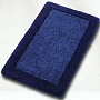 solid color unique plush bathroom rug design with dark contrasting border in dark blue, wine red or slate grey