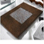 striped contemporary bath rug in black and white, aqua blue and light blue or nut brown and light blue