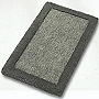 solid color unique plush bathroom rug design with dark contrasting border in dark blue, wine red or slate grey