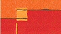 Bold and beautiful red/orange color on lower half with a yellow/orange square accent and a rust tone on upper half separated by a dark brown accent line.
